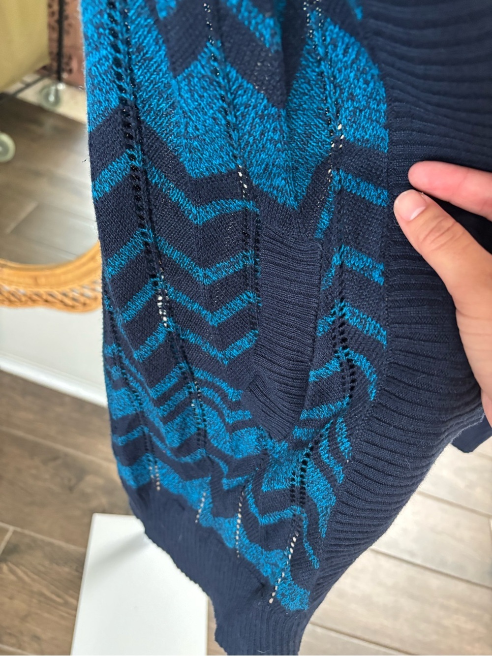 Missoni for Target Blue Zigzag Knit Open Front Longline Cardigan Sweater Pocket - Picture 3 of 5